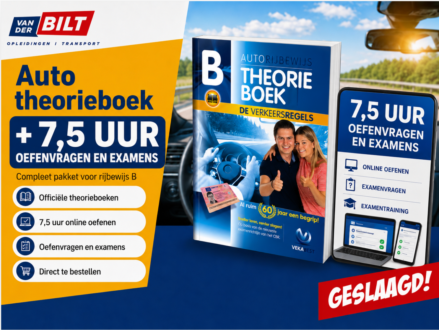 Auto theorieboek + 7,5 uur oefenvragen en examens